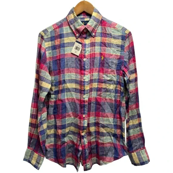 Polo Ralph Lauren NEW Men's Small Multicolor Plaid Linen Pony Button Down Shirt